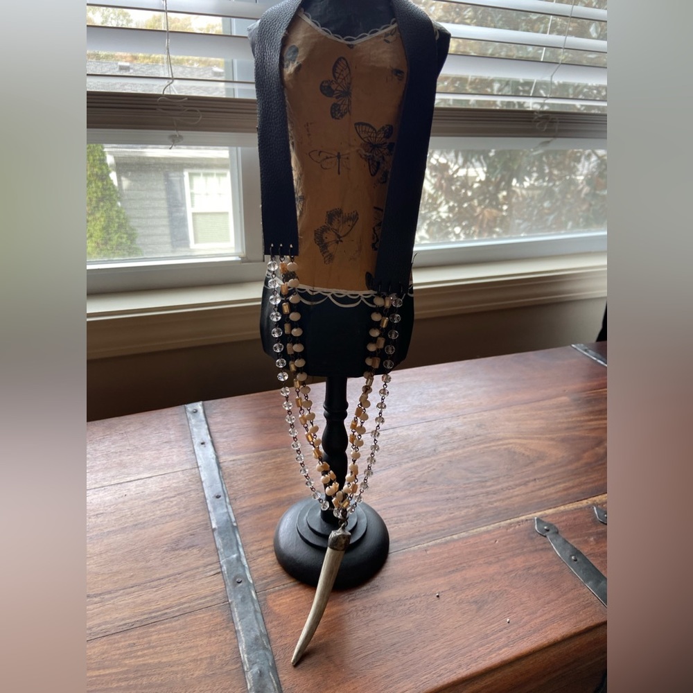 Unique one-of-a-kind leather necklace with detachable horn.